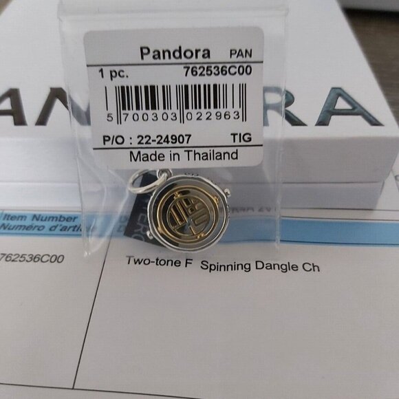 AUTHENTIC PANDORA TWO-TONE Fú Spinning Dangle Charm/Pendant 762536C00 - Picture 1 of 15